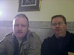 Briggers and me at The Pondarosa Cafe, Horseshoe Pass, having a Bacon Buttie and a Brew.